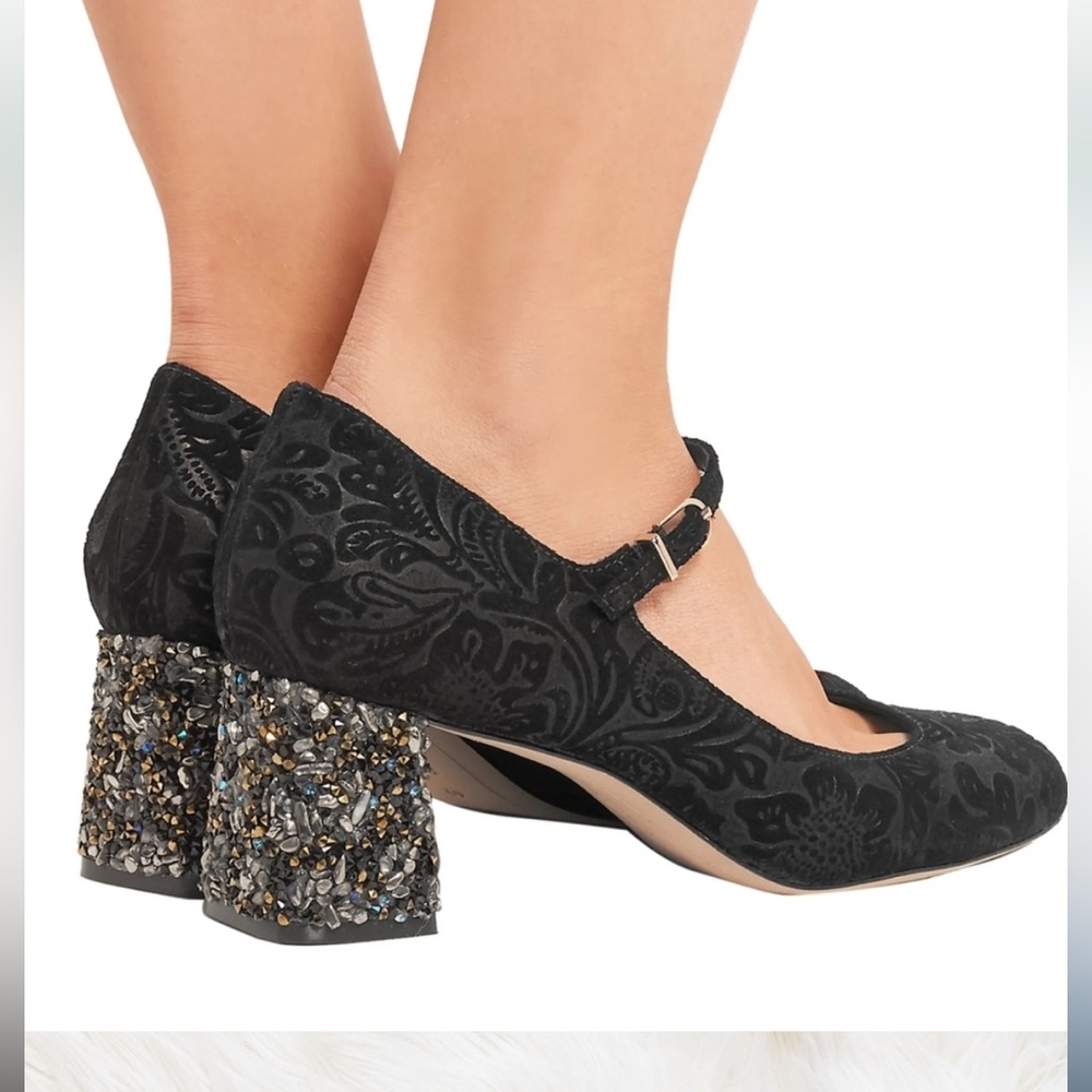 SOPHIA WEBSTER ladies black Renee Jacquard Maryjane crystal heels shoes-6-PROM